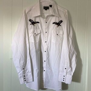 High Noon SZ 2X Men's White Western Shirt with Eagle Design long sleeve